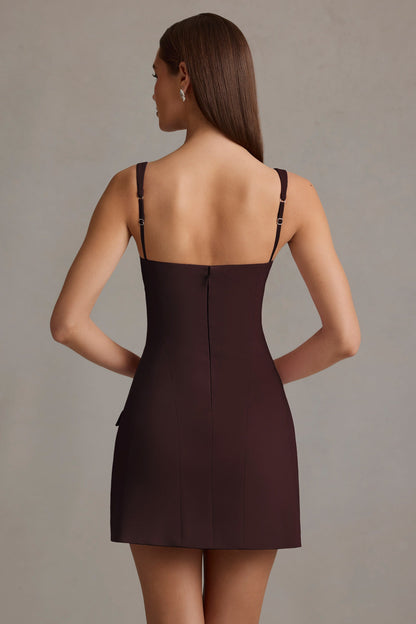 Cut-Out Structured A-Line Mini Dress in Chocolate Brown