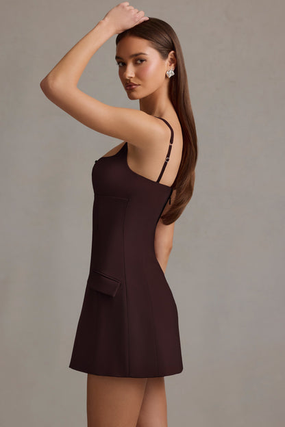 Cut-Out Structured A-Line Mini Dress in Chocolate Brown