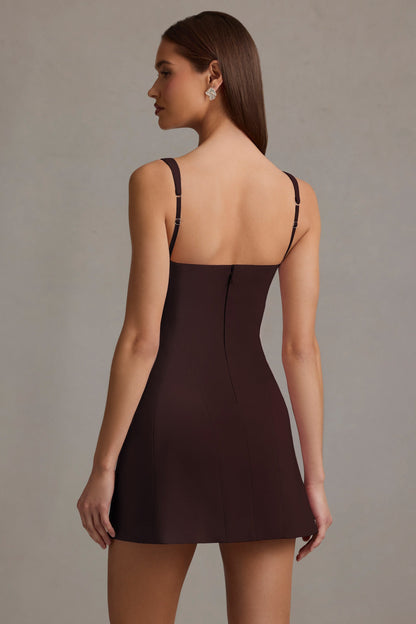 Cut-Out Structured A-Line Mini Dress in Chocolate Brown